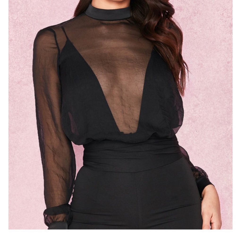 House of CB Black Sheer Top
